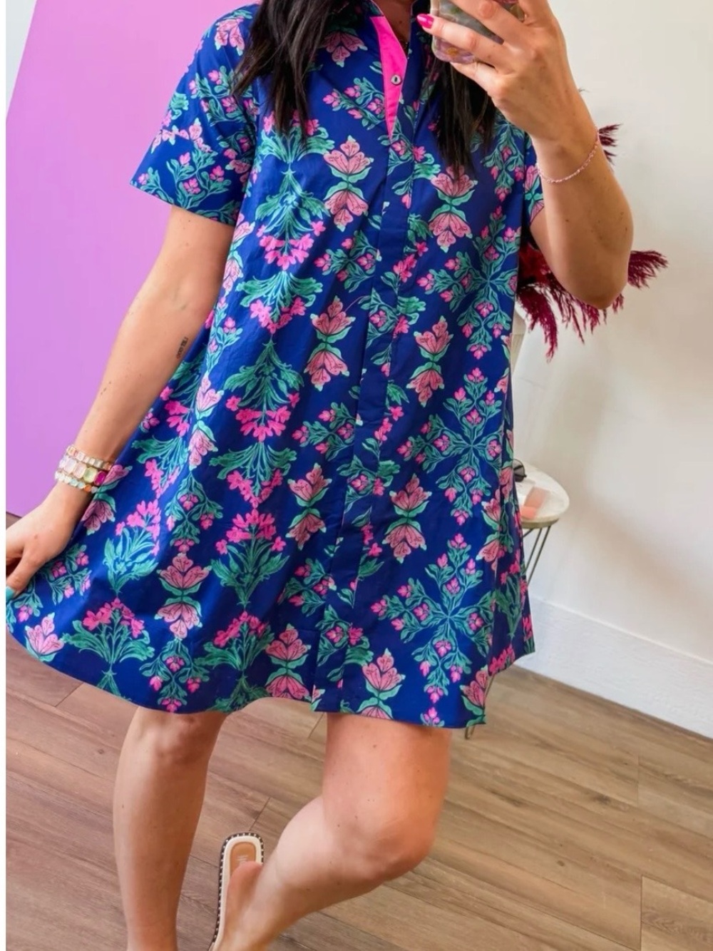 Entro Floral Button Down Dress with Pockets